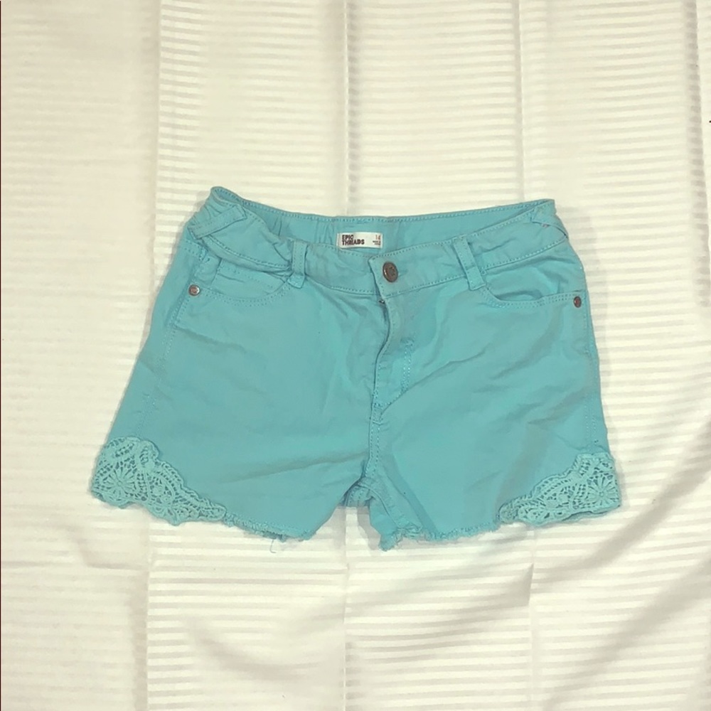 Youth teal blue shorts with lace